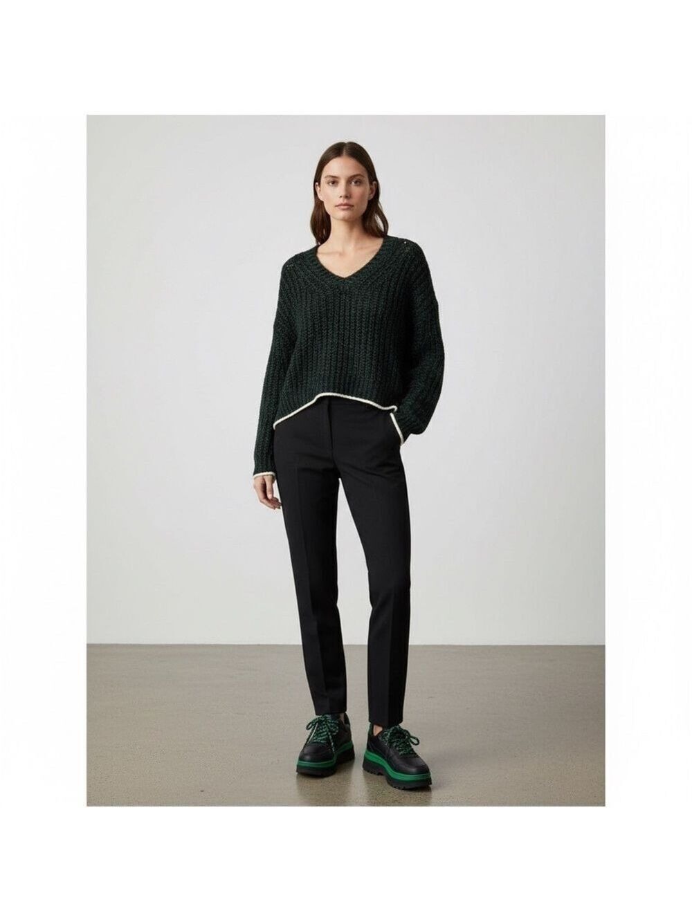 Wilfred Aritzia Eleanor black/botany chunky knit sweater size large NWT